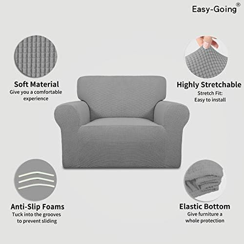 Easy-Going Stretch Oversized Chair Slipcover with Arm Washable Light Gray - Image 3