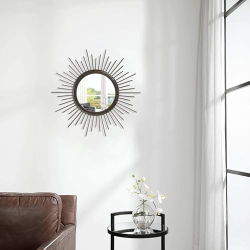 Large Spoked Sunburst Wall Mirror Boho Home Decor Round Wall Art Mirror Modern Metal Mirrors for Wall Living Room Vanity Bathroom Bedroom Hallway Balcony Entryway 16" - Image 4