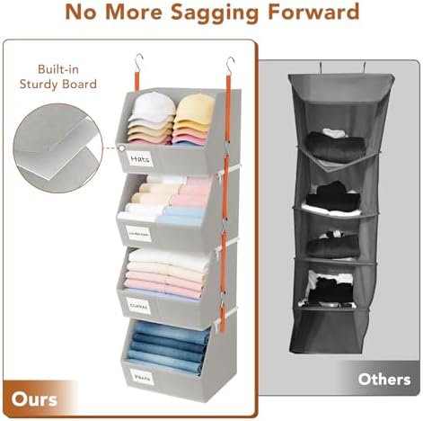 4 Pcs Modular Closet Organizer - Detachable & Foldable Hanging Storage Cubes, 88L Total Capacity, Heavy Duty Fabric Shelves for Wardrobe, Closet Organization, RV, Dorm, Grey - Image 4