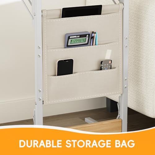 Folding TV Tray Table, 28.8" Tall C-Shaped Side Table for Couch and Bed, Slide Under Sofa Side Desk with Storage Bag - Sturdy Metal Frame Tray for Living Room, Bedroom, Home & Office (Light Walnut) - Image 4