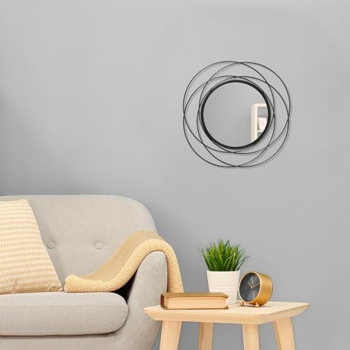Wall Mirror Mounted Black Small Round Decorative Mirrors, Circle Metal Art Mirror Home for Bathroom Vanity, Living Room or Bedroom 12” x 12” - Image 3