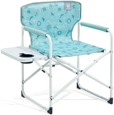 EVER ADVANCED Kids Directors Chair with Side table for Camping, RV & Sports, Padded Kid Outdoor Seat with Safety Lock, Lightweight Portable Camp Chairs for Beach, Balcony, Patio, Supports 150lbs Green by EVERADVANCED