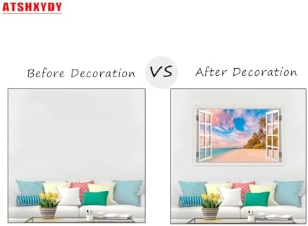 Fake Window Wall Decal - Summer Beach Seascape Ocean Scene Art Sticker | ｜Faux Window Natural Scenery Landscape Mural ｜ Stick and Peel Wall Decals｜Room Bedroom Office Decor｜48"x32",Set of 2 Sheets - Image 4