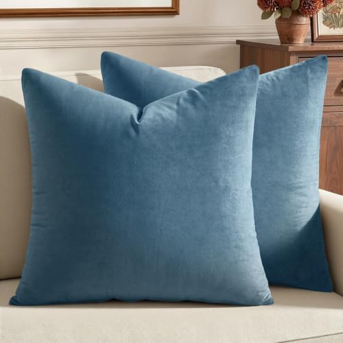 MIULEE 26x26 Inch Pack of 2 Euro Velvet Throw Pillow Covers Blue Gray by MIULEE