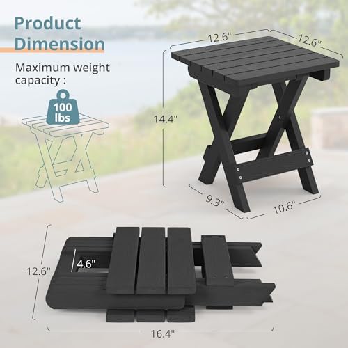 LUE BONA Small Outdoor Folding Side Table, HDPS Outside End Table for Patio, Porch, Deck, Pool, 14 Inch Height, Black (Pack of 2) - Image 3