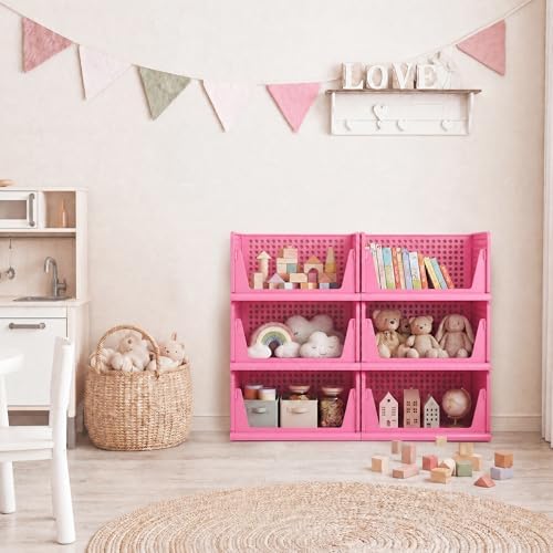 Pink Girl Closet Organizers and Storage Stackable Plastic Drawer Basket for Clothing Stackable Storage Bins Shelf Storage Container for RV Closet Wardrobe Bedroom Bathroom Playroom 6 Pack - Image 2