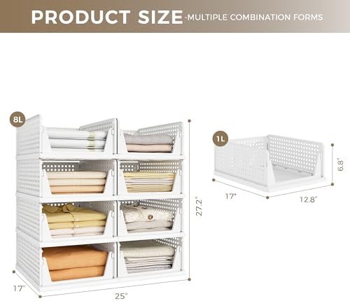 Pinkpum 8 Pack Closet Organizer Storage Bins Stackable Plastic Drawer Shelf - Image 2