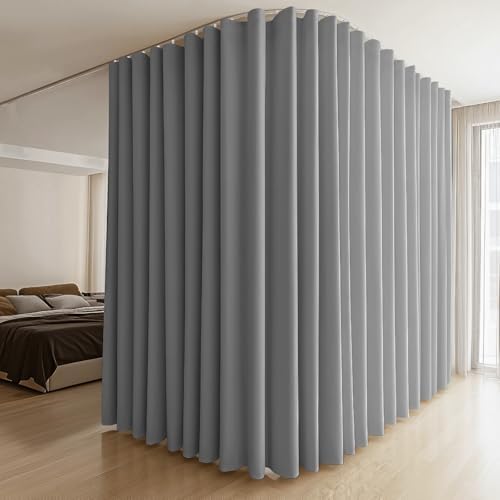 MaKefeile Room Divider Curtains & Flexible Bendable Tracks Set,Privacy Dividers Ceiling Track Curtain Window Blackout Curtains for Living Room Bedroom (W120 × H84 in 1 Panel Grey Drape & White Rail) by Makefeileshade