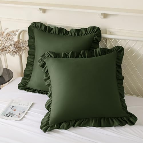 KKJIAF 2 Pack Ruffle Pillow Cases 18x18 Inches, Olive Green by KKJIAF