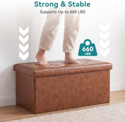 OLIXIS 30 Inch Folding Storage Ottoman Bench, Brown Ottoman with Storage - Image 3
