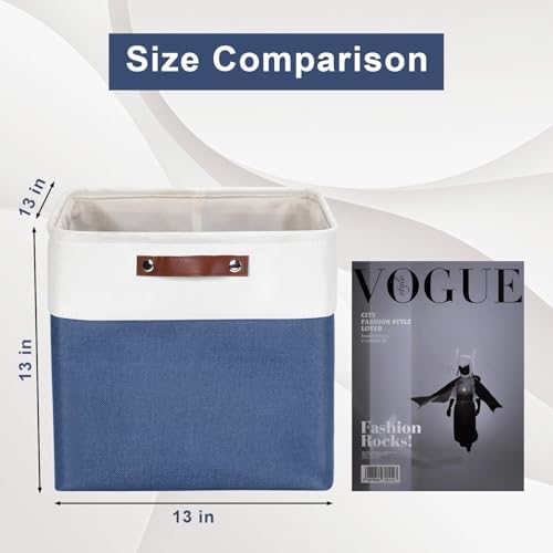 Bagnizer 13x13 Cube Storage Bins, Collapsible Fabric Storage Box, 4 Pack Closet Baskets with Handles for Organizing, Shelf, Toys, Clothes, Home, Office, Nursery (NavyBlue&White) - Image 3