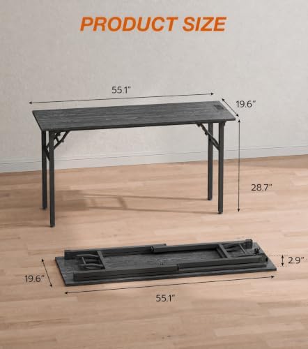 XBurmo Small Folding Desk Folding Table, No Assembly Foldable Desk Gaming Desk, 55.1-Inch Computer Table Workstation with 2 AC Outlets and 2 USB Ports for Bedroom and Home Office, Marble Greige - Image 2