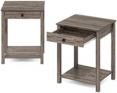 Furinno Classic Set of 2 Side Table with 2-Tier Open Shelf, Rustic Oak - Image 6