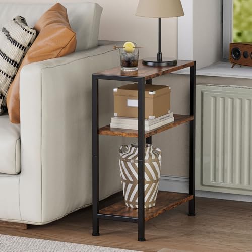 3-Tier Side Table, Small End Table, Sofa Side Table for Narrow Spaces, Slim End Table, Nightstand Table, for Living Room Bedroom Office, Rustic Brown - Image 2