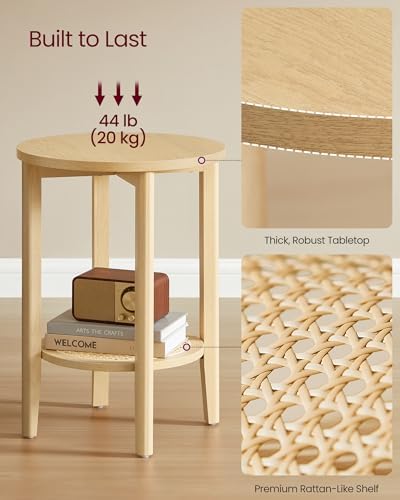 VASAGLE Round Side End Table, 2-Tier Boho Bedside Table with Rattan-Look - Image 6