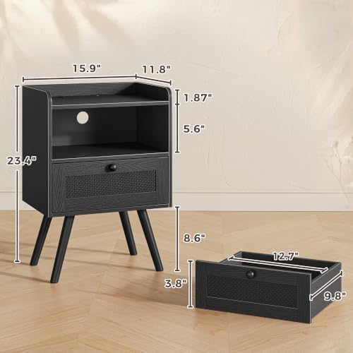 SUPERJARE Nightstands with Charging Station, Set of 2, All Black - Image 2