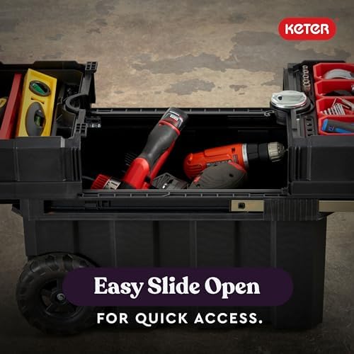 Keter Masterloader Resin Rolling Tool Box with Locking System and Removable Bins – Perfect Organization and Storage Chest for Power Drill, Tape Measure, and Screwdriver Set, Black - Image 4