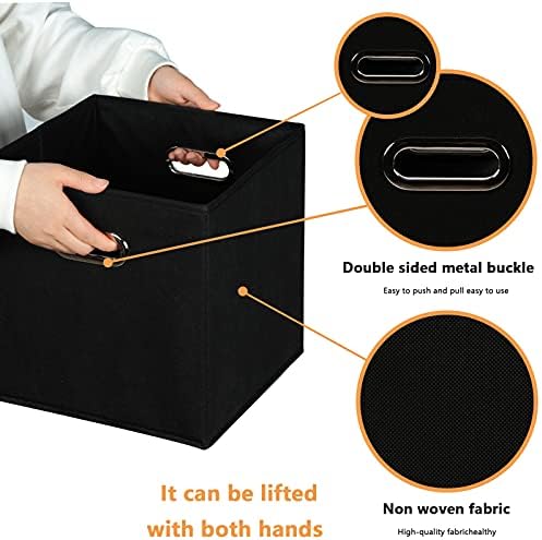 Yunkeeeper storage bins Cubes, Fabric Cube Organizer with Handle, Foldable Cube Bins for Cloth or Accessary Storage, 11x11x11, Set of 6, (black) - Image 4
