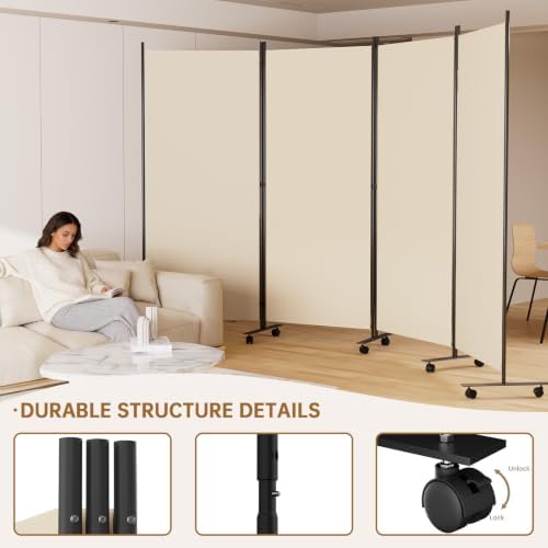 Room Divider 136'' Wide Folding Room Divider Panel with Wheel,Upgraded Base - Image 5