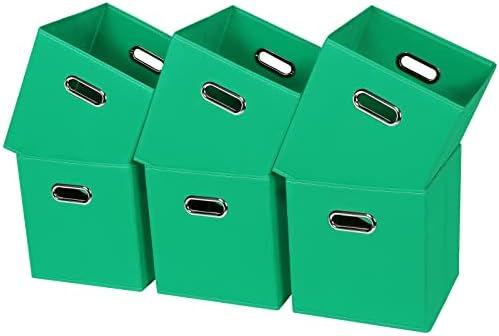 Black Fabric Cubby Storage Bins,13x13x13 Inches ,Cube Organizer Bin Foldable Storage Boxes with Dual Handles Fabric Organizer Box and collapsible Storage basket,Set of 6,Green by Yunkeeper