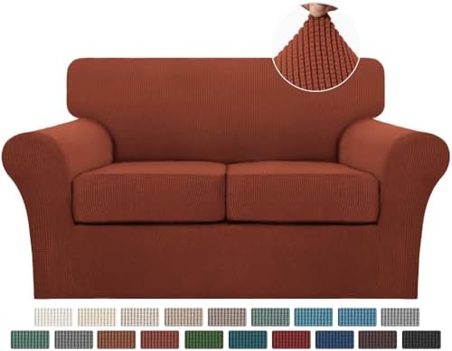 Turquoize 3 Piece Sofa Covers for 2 Cushion Couch Sofa Slipcover Soft Couch Cover for Dogs-Washable Sofa Furniture Covers with 2 Individual Cushion Covers, Thick Jacquard Fabric (Loveseat, Rust) by Turquoize