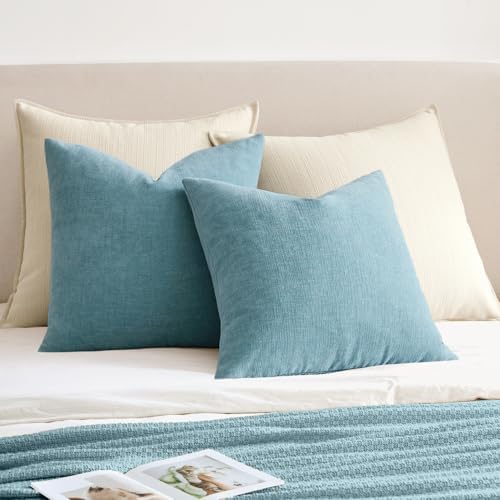 MIULEE Smoke Blue Chenille Couch Euro Throw Pillow Covers, 22x22 - Image 4