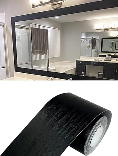 Teemall 10M Black Wood Grain Removable PVC Waterproof Border Wall Decor Removable Self Adhesive Kitchen Bathroom Tiles Sticker Wallpaper 4.2x390 (Black, 2" x 390") by Teemall
