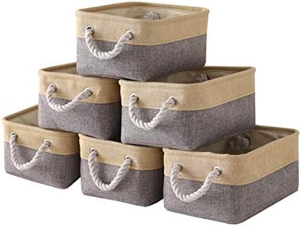 TheWarmHome Storage Baskets for Organizing - 11.8x7.8x5.2 inch Small 6 Pack Storage Bins for Shelve, Farbic Storage cubes Organizer for Baby Toys Nursery (Gold & Grey) by TheWarmHome