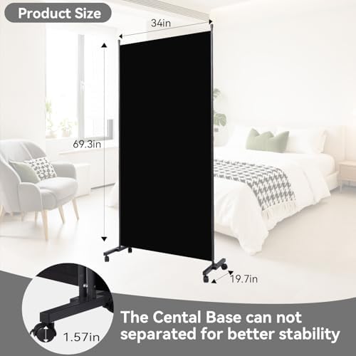 Folding Room Divider W/Wheels,Heavy Duty Base Privacy Screen Separator - Image 6
