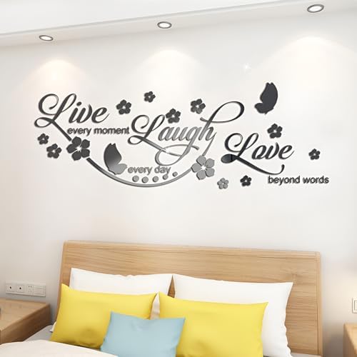 Live Laugh Love Mirror Decal, Inspirational Wall Stencils Peel and Stick Quotes, Decorative Wall Stickers Decor Living Room, Motivational Sayings Words for Bedroom Home Wall Art, Gold - Image 5