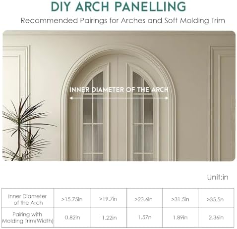 Matte Foaming Self Adhesive Flexible Chair Rail Moulding for Walls，DIY Arch Panelling Multi Width 0.9/1.2/1.57/1.88/2.36in，Paintable Decor Peel and Stick Wall Molding Trim(Width 1.25IN) - Image 5