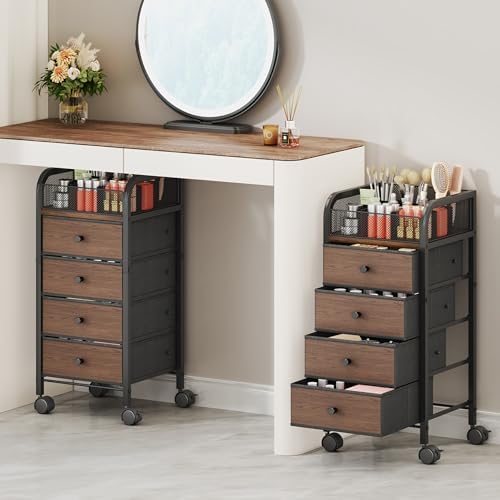 SWTYMIKI Rolling Makeup Organizer Cart - Under Desk Vanity Makeup Storage with 4 Non-woven Drawers, Nail Cart Organizer Cosmetic Display Cases Cabinet for Skin Care Perfume Nail Polish Brush Hair Tool by SwtyMiki-TidyHomeSweetLife