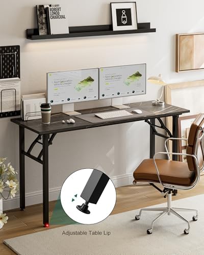 Frylr Small Folding Computer Desk – Portable 55.1 Inch Foldable Laptop Table, Collapsible and Compact for Easy and Fast Setup, Lightweight for Small Spaces, Home Craft and Study Use, Marble Greige - Image 7