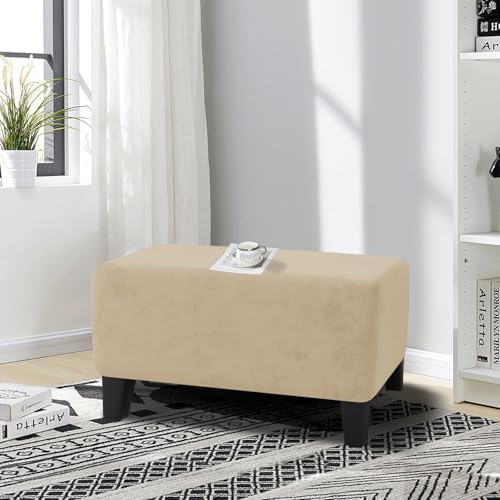 MAXIJIN Velvet Ottoman Slipcover Oversized Stretch Square Rectangle Footstool Slipcover Folding Storage Ottoman Covers for Living Room with Elastic Bottom (Ottoman X-Large, Camel) - Image 2