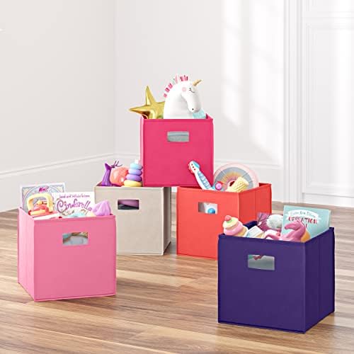 RiverRidge Folding Storage Bins with Handles Hot Pink Cube Storage Organizer for Closet, Bedroom & Playroom - Closet Organizers and Storage Set of 2 - Image 2
