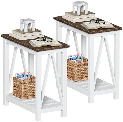 ChooChoo Farmhouse End Table Set of 2, Narrow Side Table with Shelf by ChooChoo