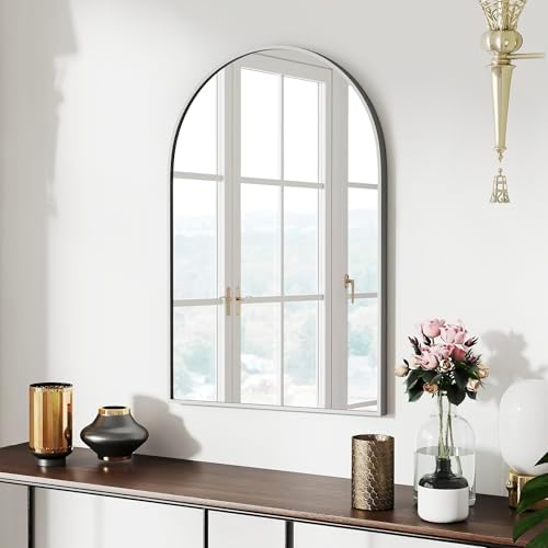 30x20 Bathroom Mirror Arch Wall Mounted/Against Aluminum Frame Silver by SCWF-GZ