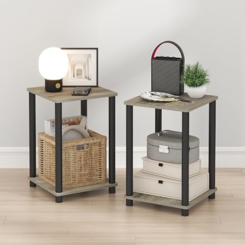Furinno Turn-N-Tube Night Stand Set of 2, 2-Tier Nightstand, French Oak by Furinno-FitsYourSpaceFitsYourBudget