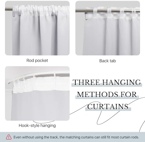 RYB HOME Extra Wide Room Divider Curtains with Flexible Silent Track, Blackout Extra Long Curtains with Hooks for Bedroom/Living Room/Basement Ceiling&Wall Mount, White, W150 x L108, 1 Panel - Image 4