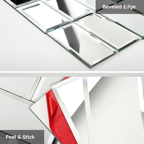 Diflart Peel and Stick Mirror Backsplash, Silver, 4x8 Inch, Beveled Mirror Subway Kitchen Bar Wall Tile (5.8 Sq.ft, 26 Pcs) - Image 4
