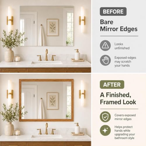 Brown Wood Grain Mirror Frame Border Peel and Stick Wallpaper, Self Adhesive Removable Waterproof Wallpaper for Bathroom Decor, Peel and Stick Mirror Tape Border Kitchen Decor 1.96" x 590" - Image 2