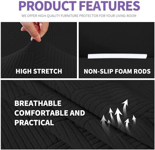 ZNSAYOTX Chair Cover with Arms (30"-47"), New Striped Sofa Chair Covers for Living Room, Dogs Pet Friendly Anti-Slip Chair Protector Spandex Armchair Slipcovers (Black, Chair) - Image 3