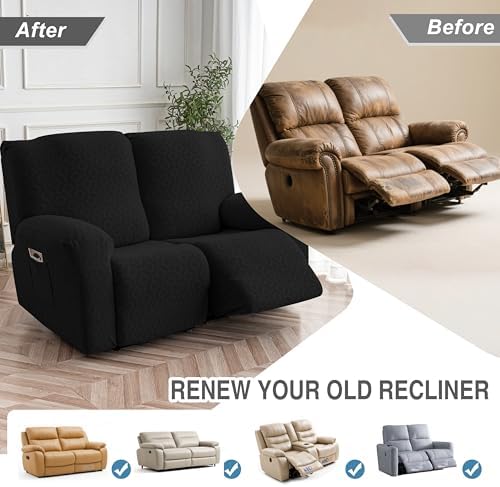 Genina Waterproof Recliner Loveseat Cover,2 Seat Couch Cover,Black - Image 6