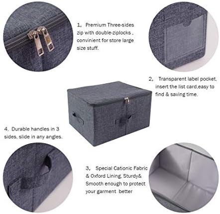 2Pcs Fabric Folding Washable Wardrobe Clothes Storage Baskets with Zip Lid - Image 3