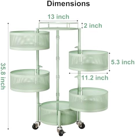 SAYZH 5 Tier Fruit Vegetable Basket Stand for Kitchen, Rotating, Green - Image 2