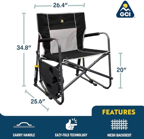 GCI Outdoor Freestyle Rocker XL with Side Table Camping Chair | Portable Folding Rocking Chair with Solid, Durable Armrests, Drink Holder & Comfortable Backrest — Black - Image 3