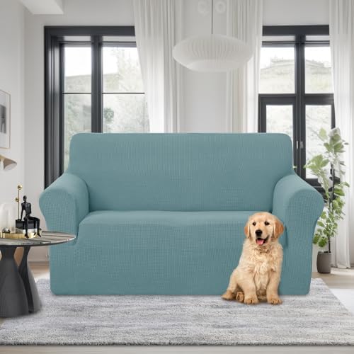 U-NICE HOME Loveseat Cover Stretch Couch Cover Sofa Slipcover, Light Blue - Image 2