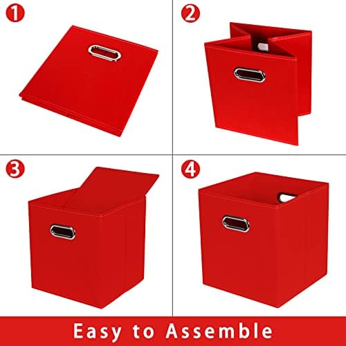 Fabric storage bins Cubes, Fabric Cube Organizer with Handle, Foldable Cube Bins for Cloth or Accessary Storage, 11x11x11, Set of 8, (Red) - Image 6