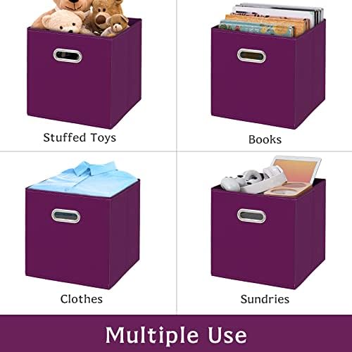 Fabric storage bins Cubes, Fabric Cube Organizer with Handle, Foldable Cube Bins for Cloth or Accessary Storage, 11x11x11, Set of 3, (Purple) - Image 5