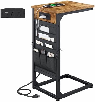 C-Shaped End Table with Fast-Charging Station, Small Couch Side Table with Storage Bag, Sofa TV Tray Table for Living Room, Bedroom, Bedside ET-BR-1 - Image 6